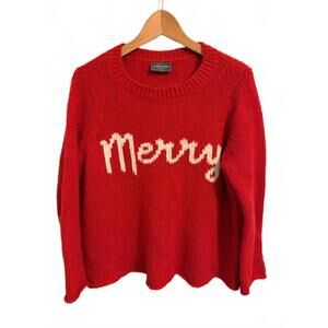 Wooden Ships Red Sweater with Cream 'Merry' Design